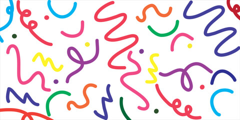 Fun colorful line doodle seamless pattern. Creative minimalist style art background for 
children or trendy design with basic shapes. Simple childish scribble backdrop.


