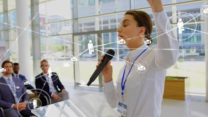 Wall Mural - Animation of network of connections over diverse business people in office