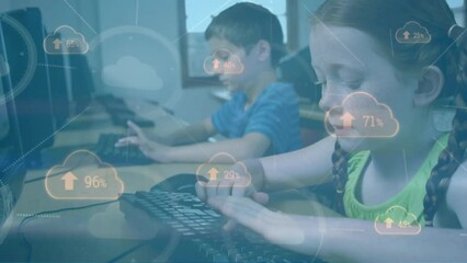 Poster - Animation of clouds and data processing over diverse schoolchildren using computers