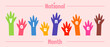 Many colorful hands and text NATIONAL VOLUNTEER MONTH on pink background