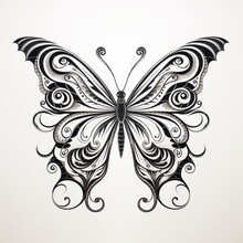 Black White Butterfly With Swirl Wings Clipart Illustration Picture Ai Generated Art