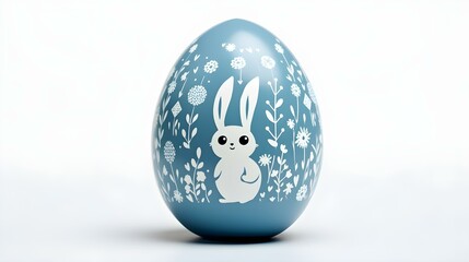 Hand Painted Easter Egg in blue Colors on a white Background. Elegant Easter Template with Copy Space