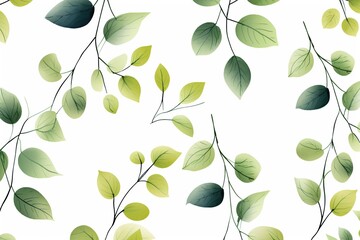 illustration of tree branch with green leaves on white background