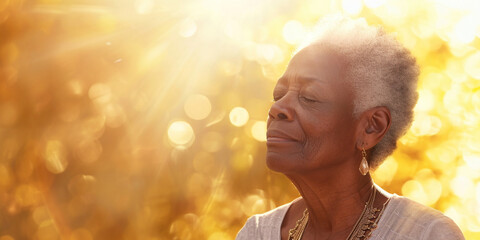 Wall Mural - African woman sitting with her eyes closed. Total relaxation concept