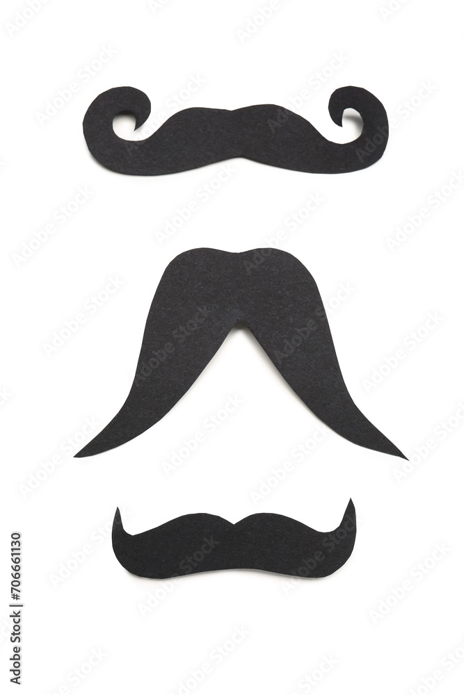 Set of paper mustaches isolated on white background