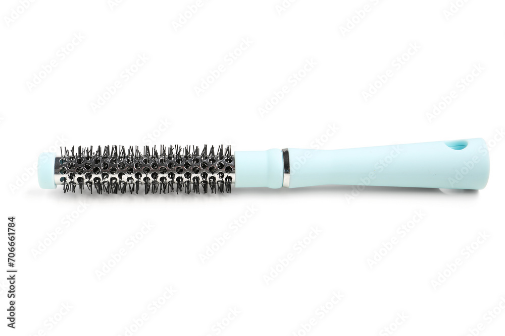 Round hair brush on white background