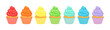 Set of bright cupcakes in rainbow colors isolated on white background. Vector cartoon illustration of holiday baking.