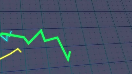 Poster - Animation of financial data processing over lines on black background