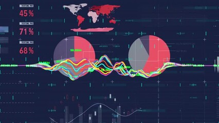 Poster - Animation of financial data processing on black background