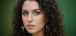  a close up of a woman with curly hair and large hoop earrings on her face, looking at the camera with a serious look on her face.