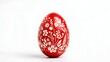 Hand Painted Easter Egg in red Colors on a white Background. Elegant Easter Template with Copy Space