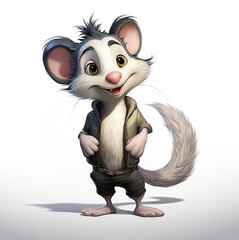 3d mouse with a smile , cartoon character , opossum 