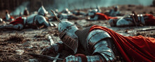 Bodies Of Medieval Knights Lying On Battlefield