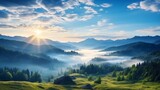 Fototapeta  - Breathtaking panorama nature mountain landscape wallpaper AI Generated Image
