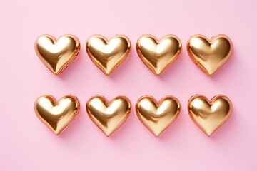 Canvas Print - an image of four golden hearts on a pink background