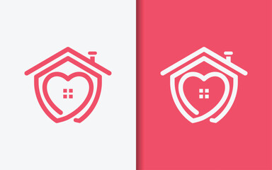 Poster - Simple Minimalist House Symbol Design Combined with Love and Emblem Shield Shape Design Concept. Vector Symbol Illustration.
