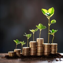 Seedlings growing on a stack of Coins with Concept of business growth, profit and development for success 