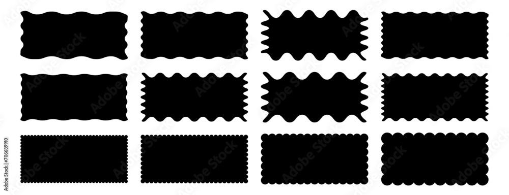 Rectangle shape frame with zigzag edge. Rectangular jagged curved box ...