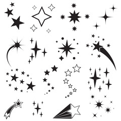 Wall Mural - black sparkles star symbols vector. the set of original vector stars sparkle icon. bright firework, 
