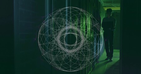 Poster - Animation of network of connections and asian it male engineer over computer servers