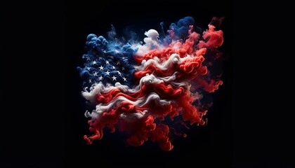 ethereal american flag in red, white, and blue smoke