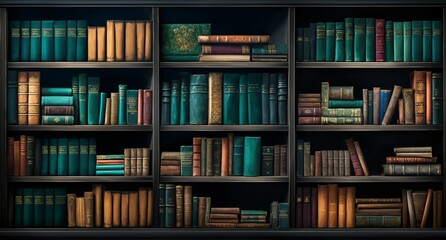 Wall Mural - A wooden bookcase filled with books in a home setting, 