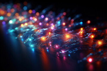 Aufkleber - glowing fiber optic strands weaving through a dark background, symbolizing the transmission of data 
