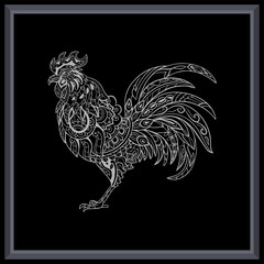 Canvas Print - Chicken rooster mandala arts isolated on black background.