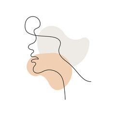 Wall Mural - abstract woman face with wavy hair. black and white hand drawn line art. outline vector illustration