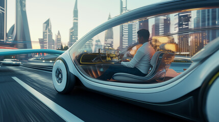 Wall Mural - Autonomous car in the city: Futuristic travel with high-tech convenience