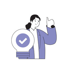 Fototapete - Teamwork concept with cartoon people in flat design for web. Woman brainstorming new ideas, finding solutions and job opportunity. Vector illustration for social media banner, marketing material.