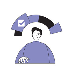Fototapete - Teamwork concept with cartoon people in flat design for web. Man managing tasks, working by checklist at office with employees team. Vector illustration for social media banner, marketing material.