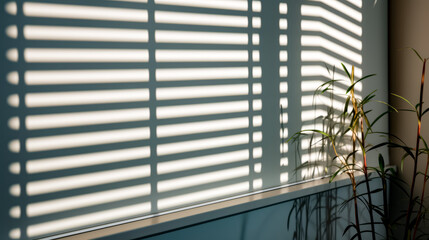 Wall Mural - Potted plant sitting next to window with shadow cast on it.