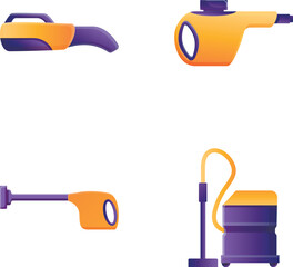 Wall Mural - Vacuum cleaner icons set cartoon vector. Various vacuum cleaner equipment. Household appliances