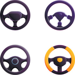 Poster - Steering wheel icons set cartoon vector. Different car steering wheel. Auto part for control drive and turn