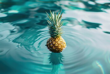  Pineapple Floating in Pool. Generative AI.