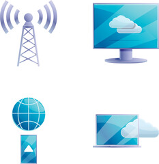 Poster - Wireless communication icons set cartoon vector. Various communication device. Transfer and storage data