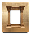 frame crafted from rich, golden wood, its ornate design features intricate carvings and classic Roman columns