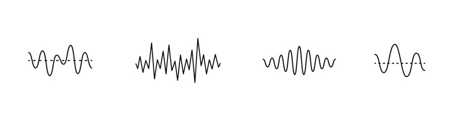 Sound wave set. Audio waves, Equalizer, radio signal elements. Sound wave, music signal vector  icons