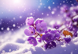 Fototapeta Kwiaty - Purple Blossom Flowers, Winter Season with Snow, using Generative ai