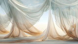 Fototapeta  - Translucent delicate silk curtains, top in style. Airy style curtains.