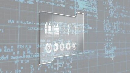 Poster - Animation of financial data processing on screen over grid on grey background