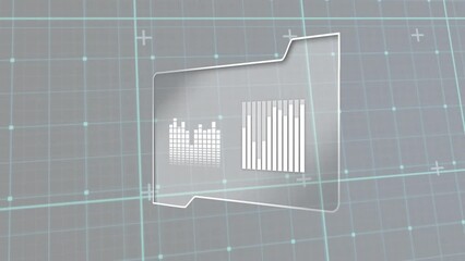 Poster - Animation of financial data processing on screen over grid on grey background