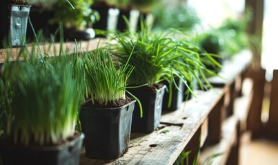 Sticker - Lush green chives growing in planters, ready for culinary use.