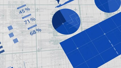 Poster - Animation of financial data processing over grid on grey background