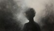 Mysterious dark figure shrouded by fog in a grayscale artwork