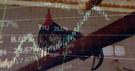 Poster - Animation of financial data processing over chicken