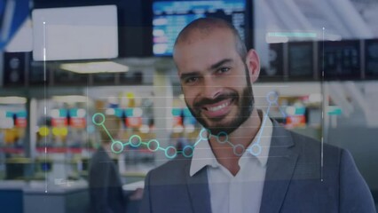 Poster - Animation of financial data processing over biracial businessman at airport