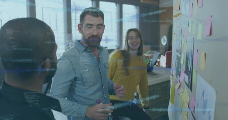 Poster - Animation of financial data processing over diverse business people in office
