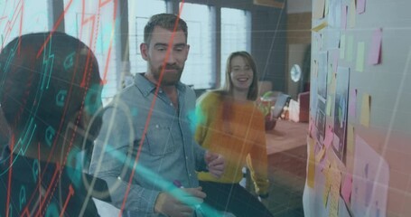 Poster - Animation of financial data processing over diverse business people in office